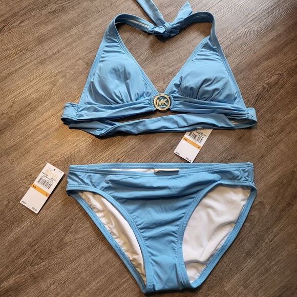 Michael Michael Kors Logo Halter Bikini Swim Top and bottom HERITAGE-Small - Picture 2 of 6